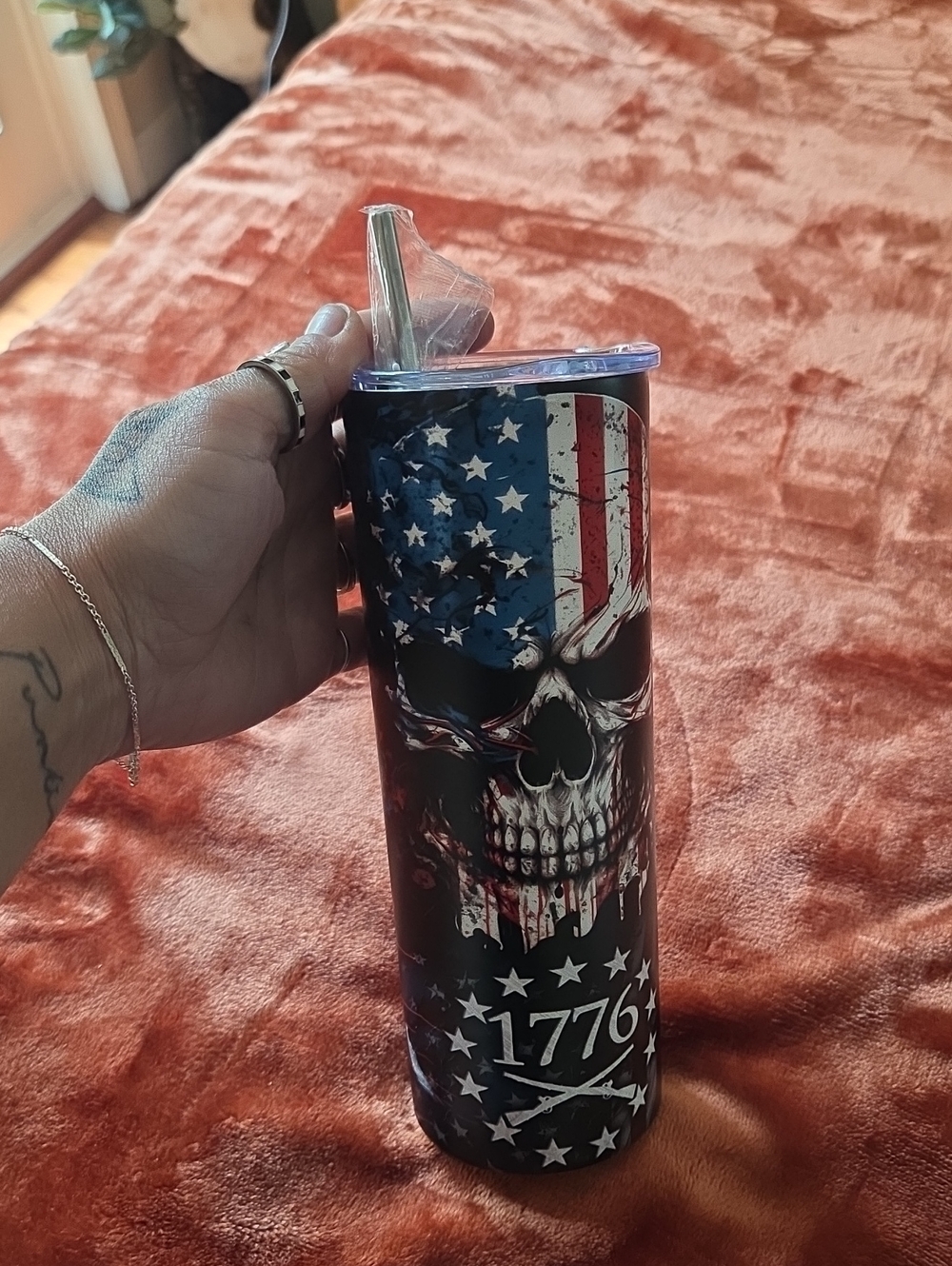 Patriotic Skull 1776 Stainless Tumbler - American Flag Design